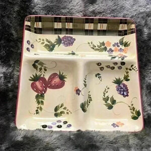 Oneida Strawberry Plaid 3 Part
Divided Ceramic  Serving Dish